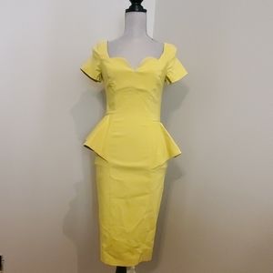 ASOS Lime Yellow Midi Peplum Dress